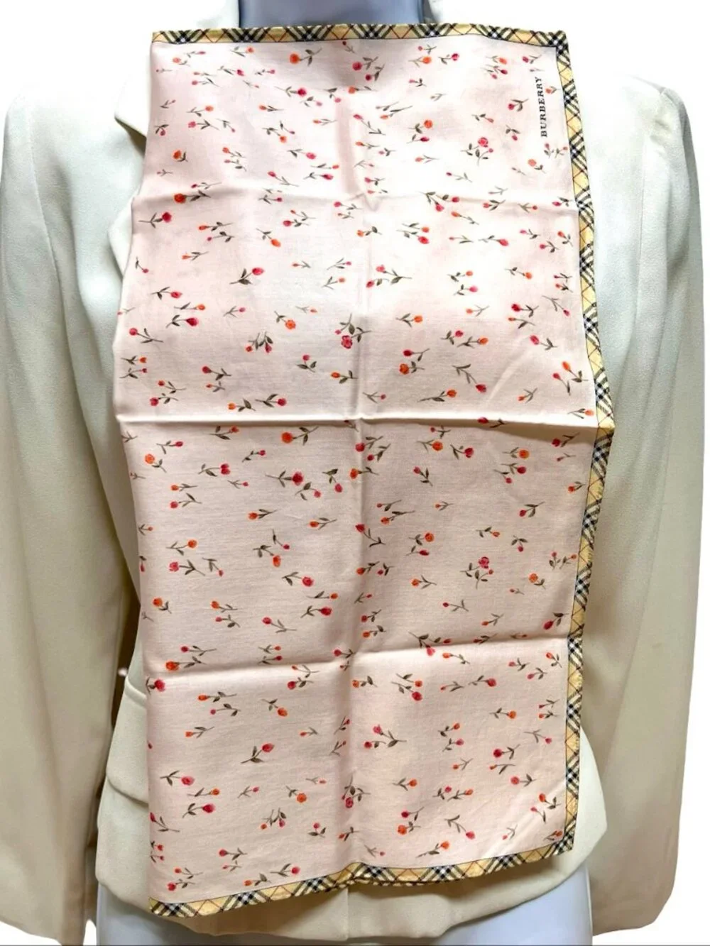 New Never Worn Burberry Neck-kerchief cotton 19.5" Pink Peach  Floral Nova (96 - Picture 6 of 9